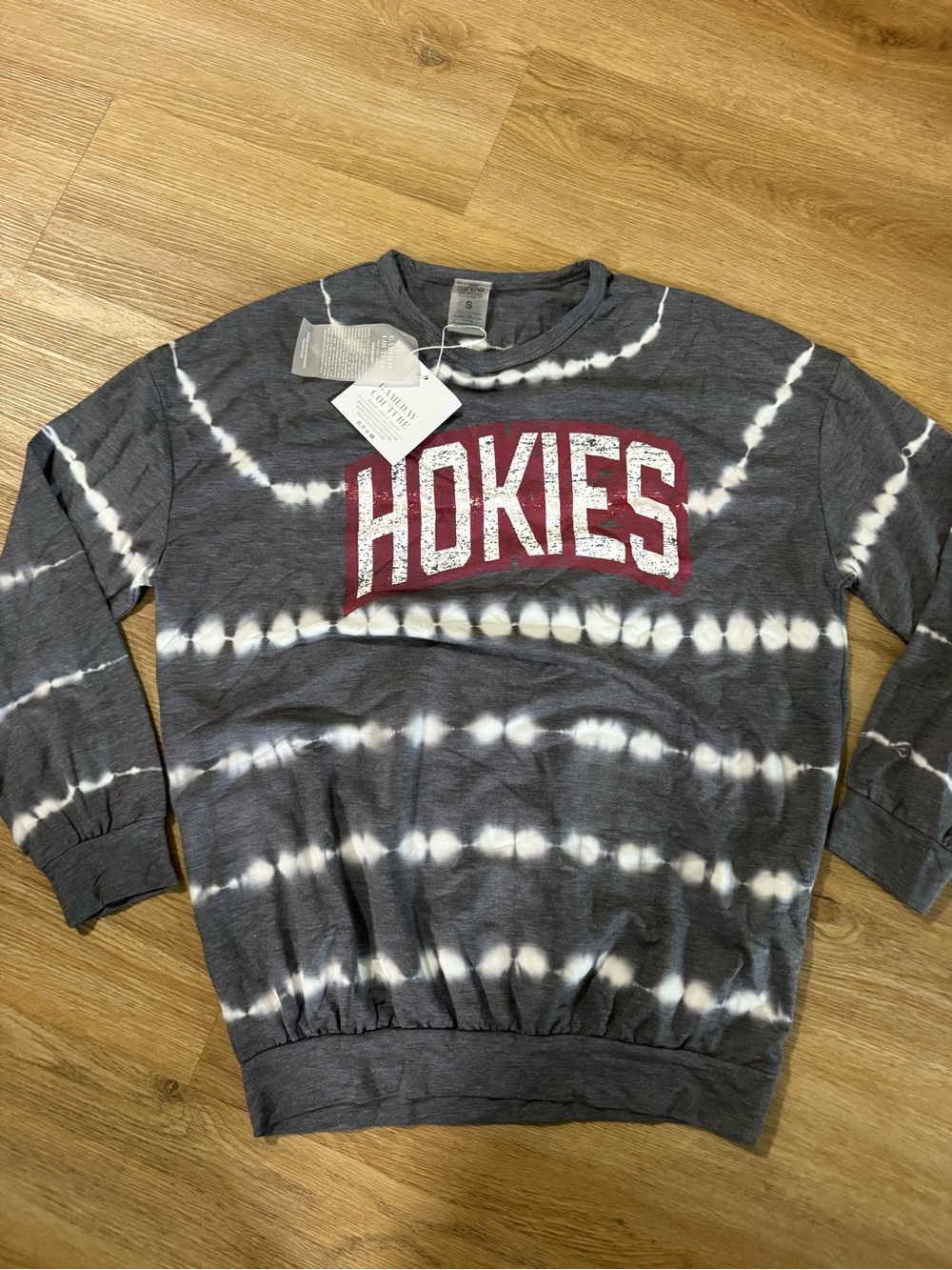 Hokies Gray & White Tie-Dye Crewneck Sweatshirt